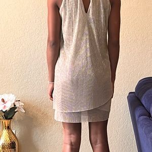 London Times. Never worn, tags on. Beautiful gold shimmery dress. Lined.